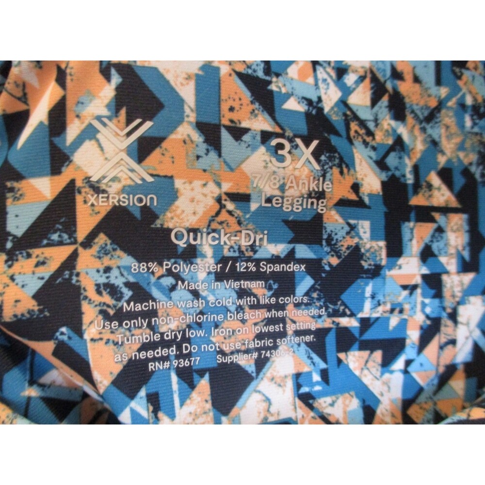 Xersion Womens Sz 3X Quick-Dri 7/8 Ankle Leggings Workout Gym Geometric Blue - Picture 4 of 4